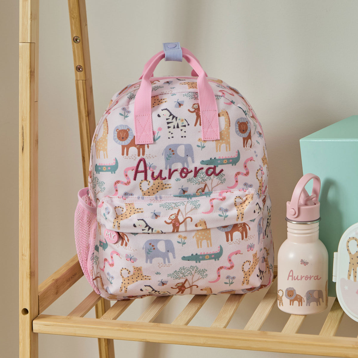 Personalised Pink Floral Safari Medium Backpack
