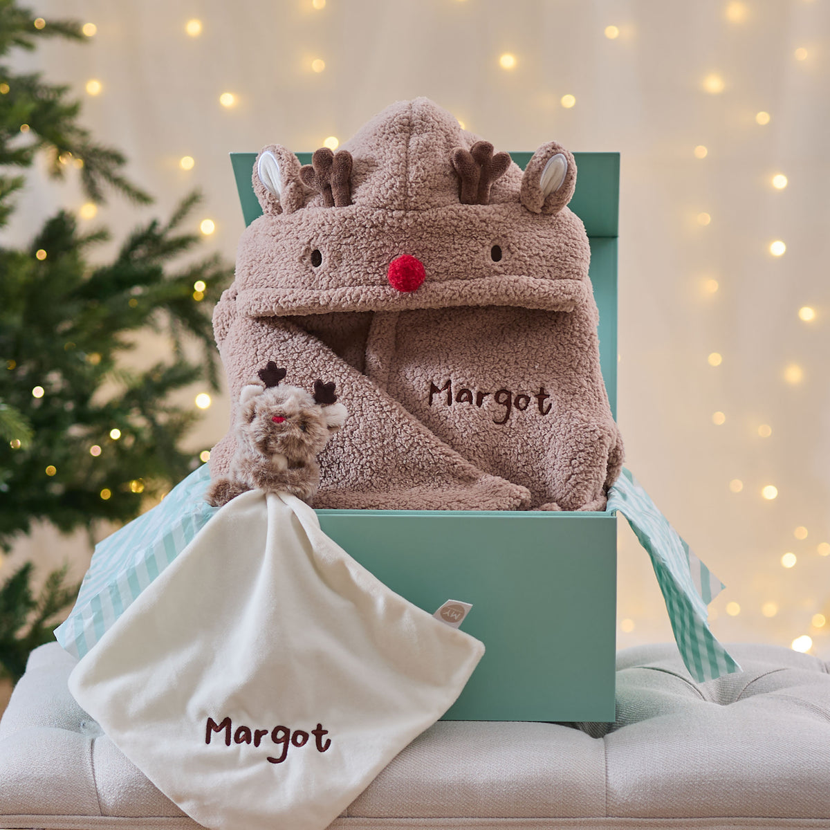 Personalised Brown Reindeer Snuggle and Snooze Gift Set