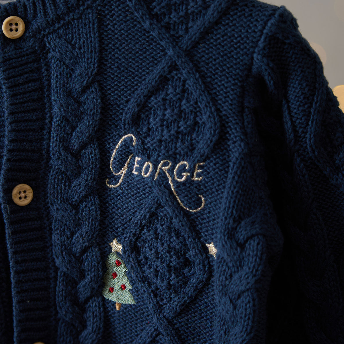 Personalised Embroidered Christmas Navy Cable Cardigan