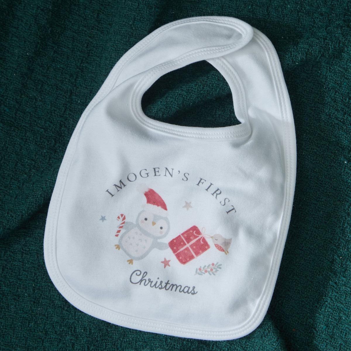 Personalised First Christmas Penguin Bib