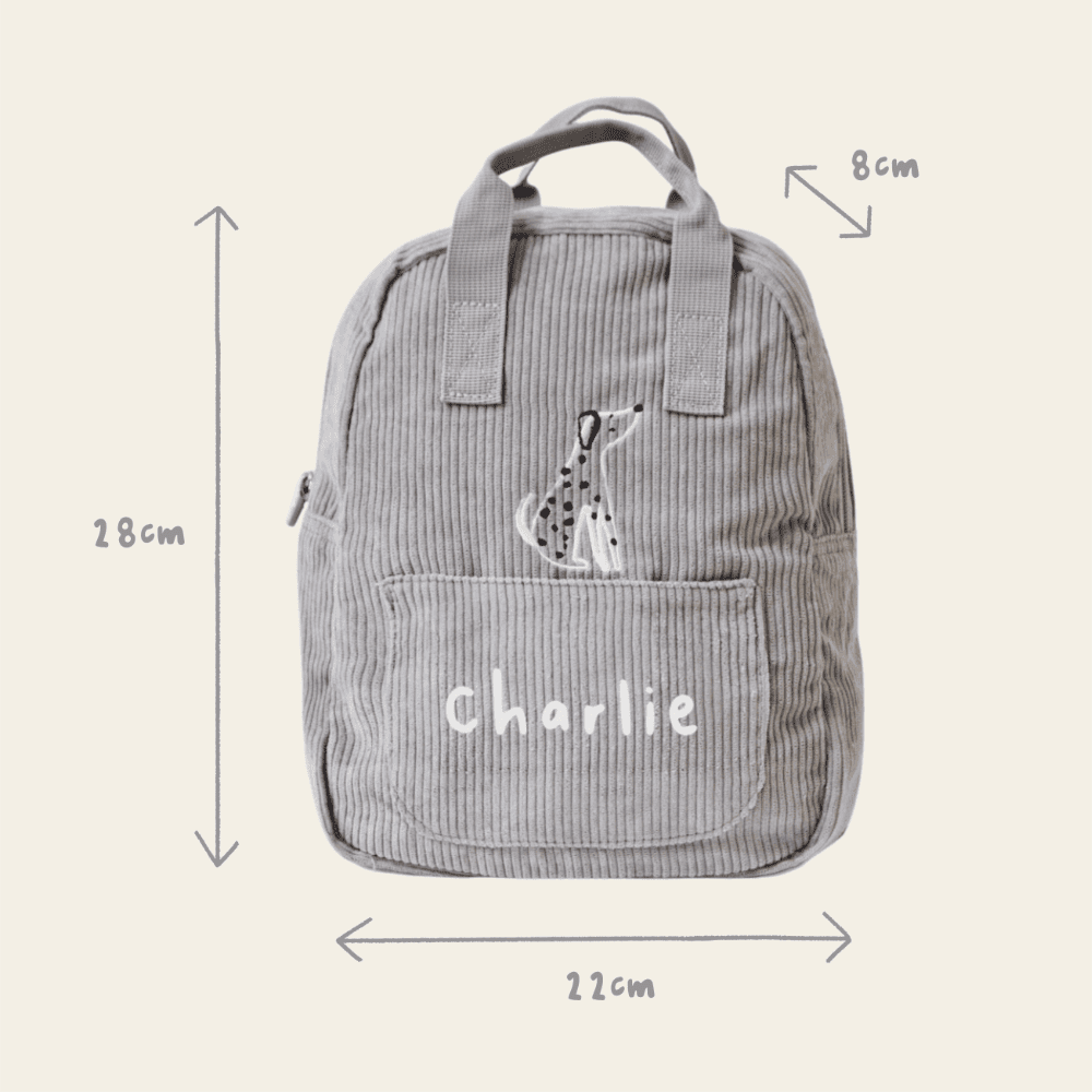Personalised Grey Cord Cuddle Club Mini Backpack