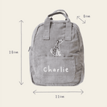 Personalised Grey Cord Cuddle Club Mini Backpack