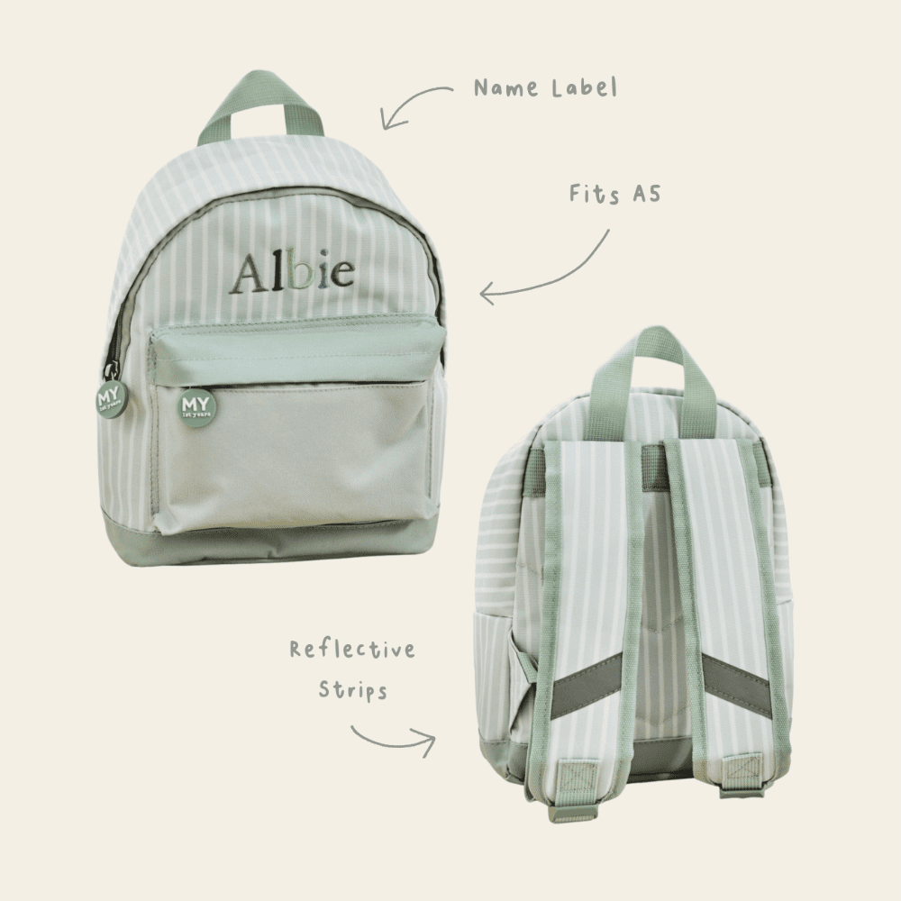 Personalised Sage Stripe Mini Backpack 