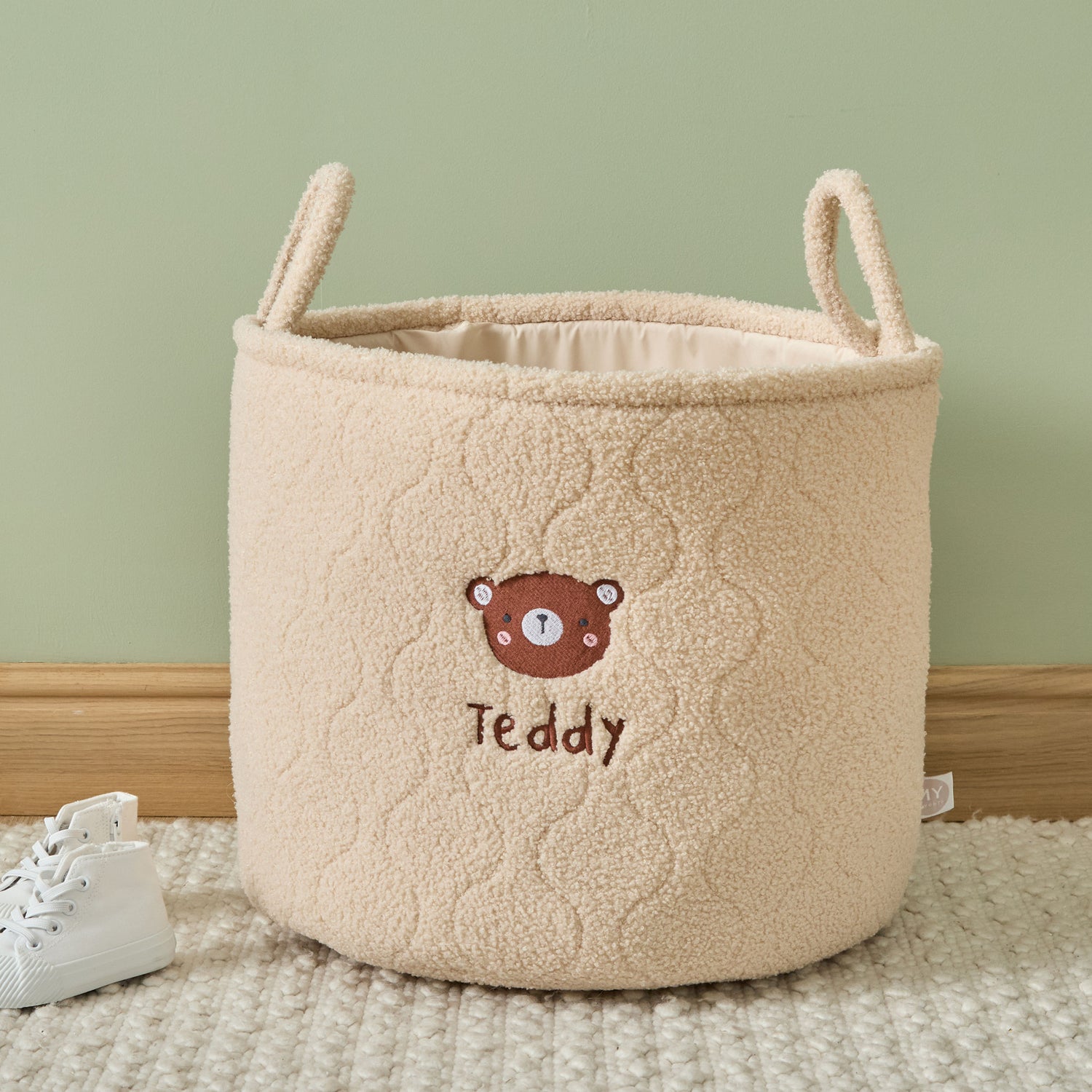 Personalised Teddy Face Caramel Borg Storage Bag