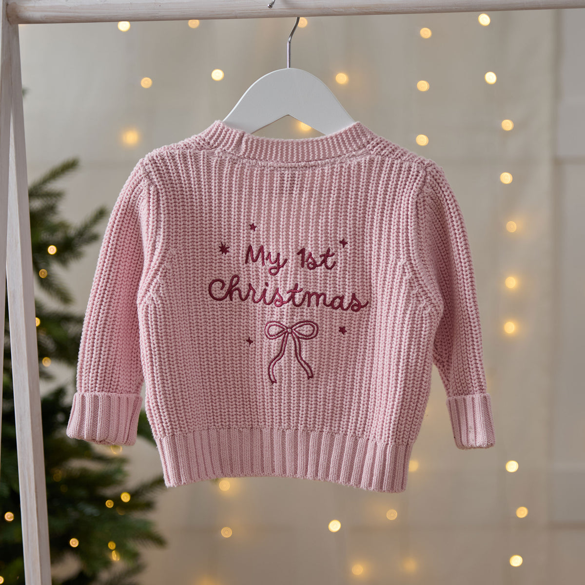 Personalised My 1st Christmas Pink Bow Cardigan
