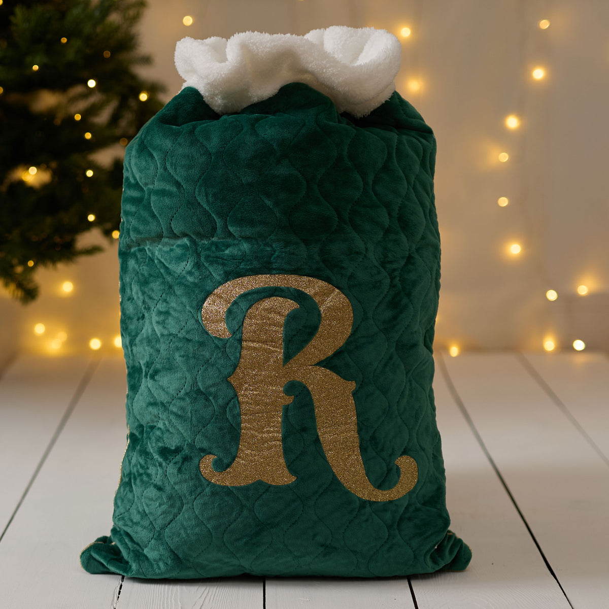Personalised Green Velvet Initial Sack
