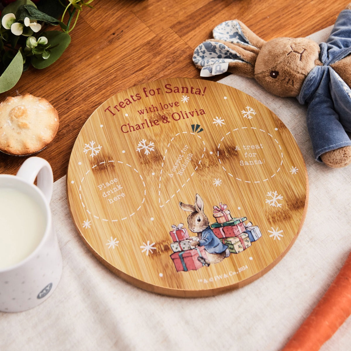 Personalised Peter Rabbit™ Round Christmas Bamboo Platter