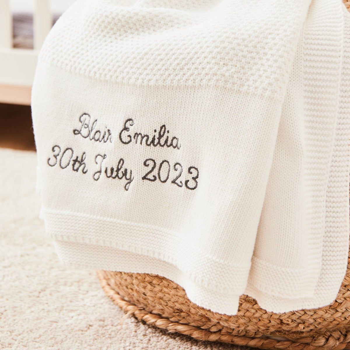 Personalized Ivory Cotton Baby Shawl