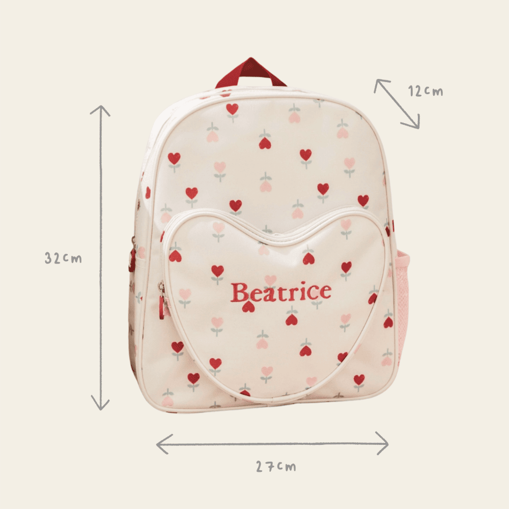 Personalised Heart Pocket Flower Medium Backpack