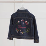 Personalised Floral Wreath Indigo Denim Jacket