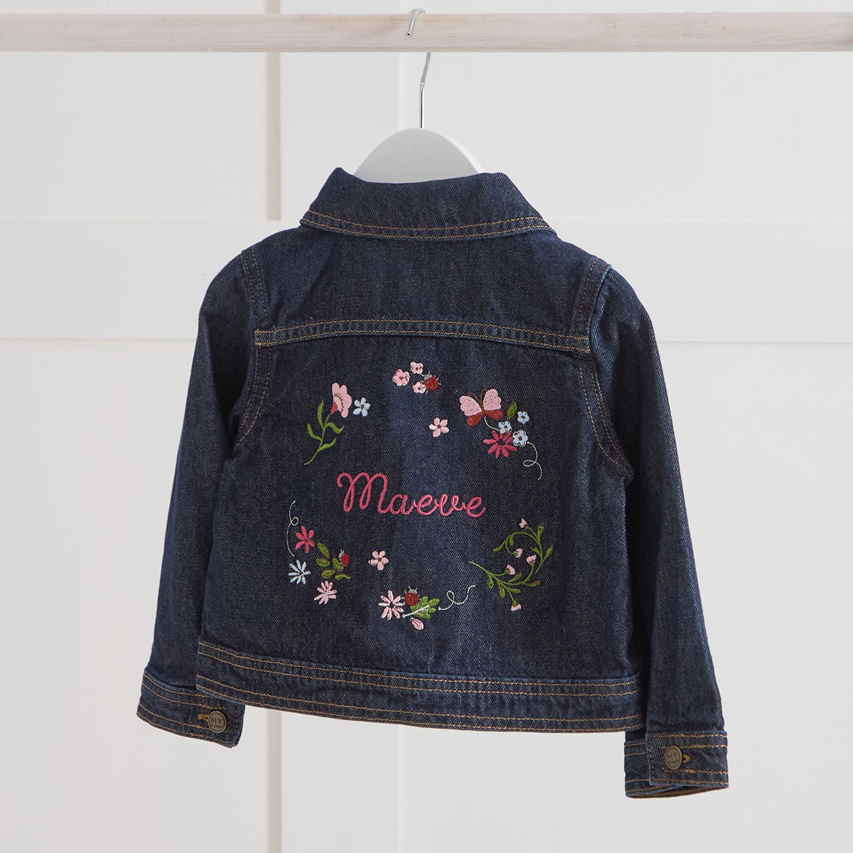 Personalised Floral Wreath Indigo Denim Jacket