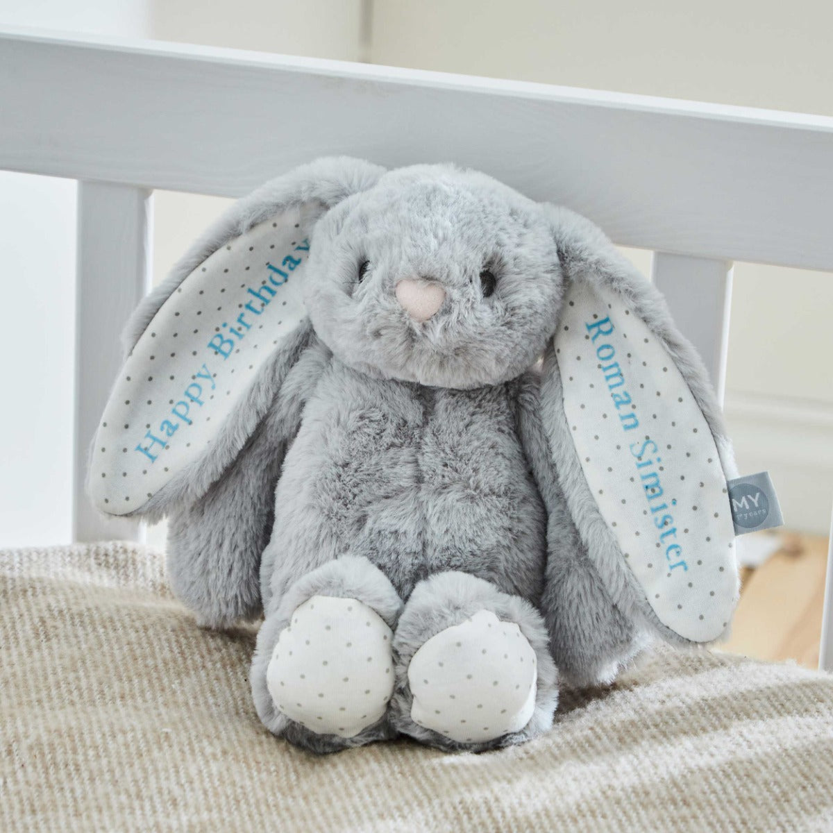 Personalised Grey Bunny Soft Toy - Embroidered