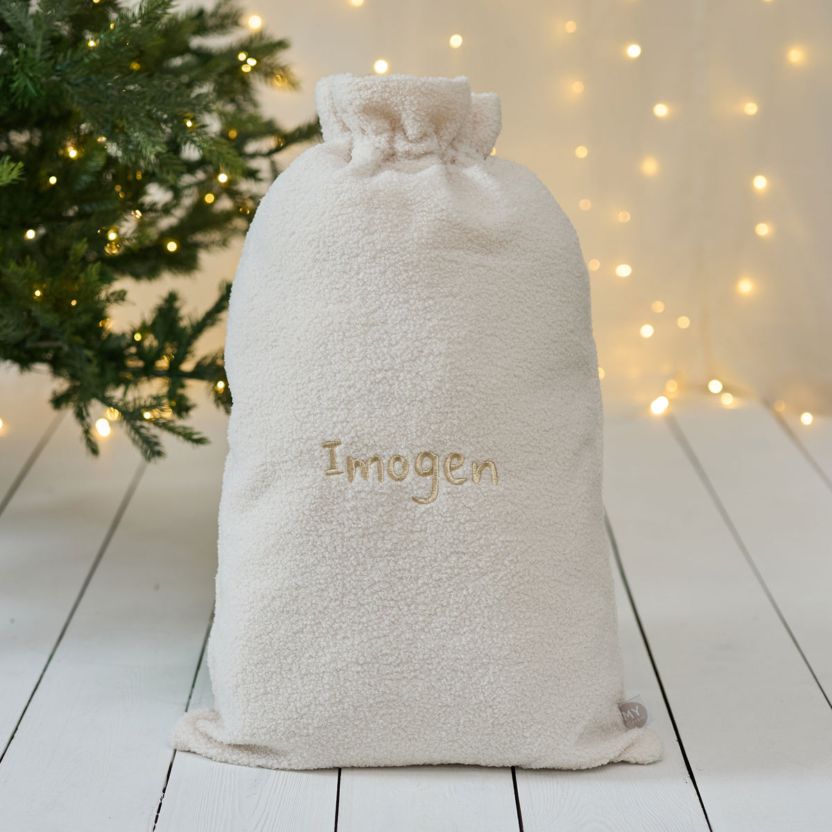 Personalised Cream Borg Christmas Sack