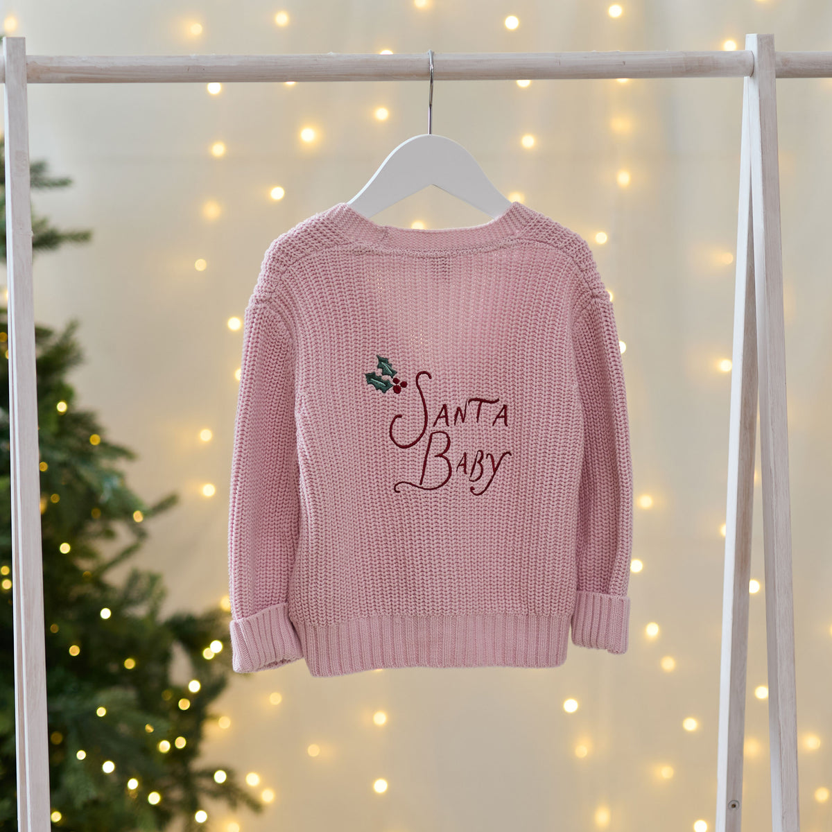 Personalised Santa Baby Pink Cardigan