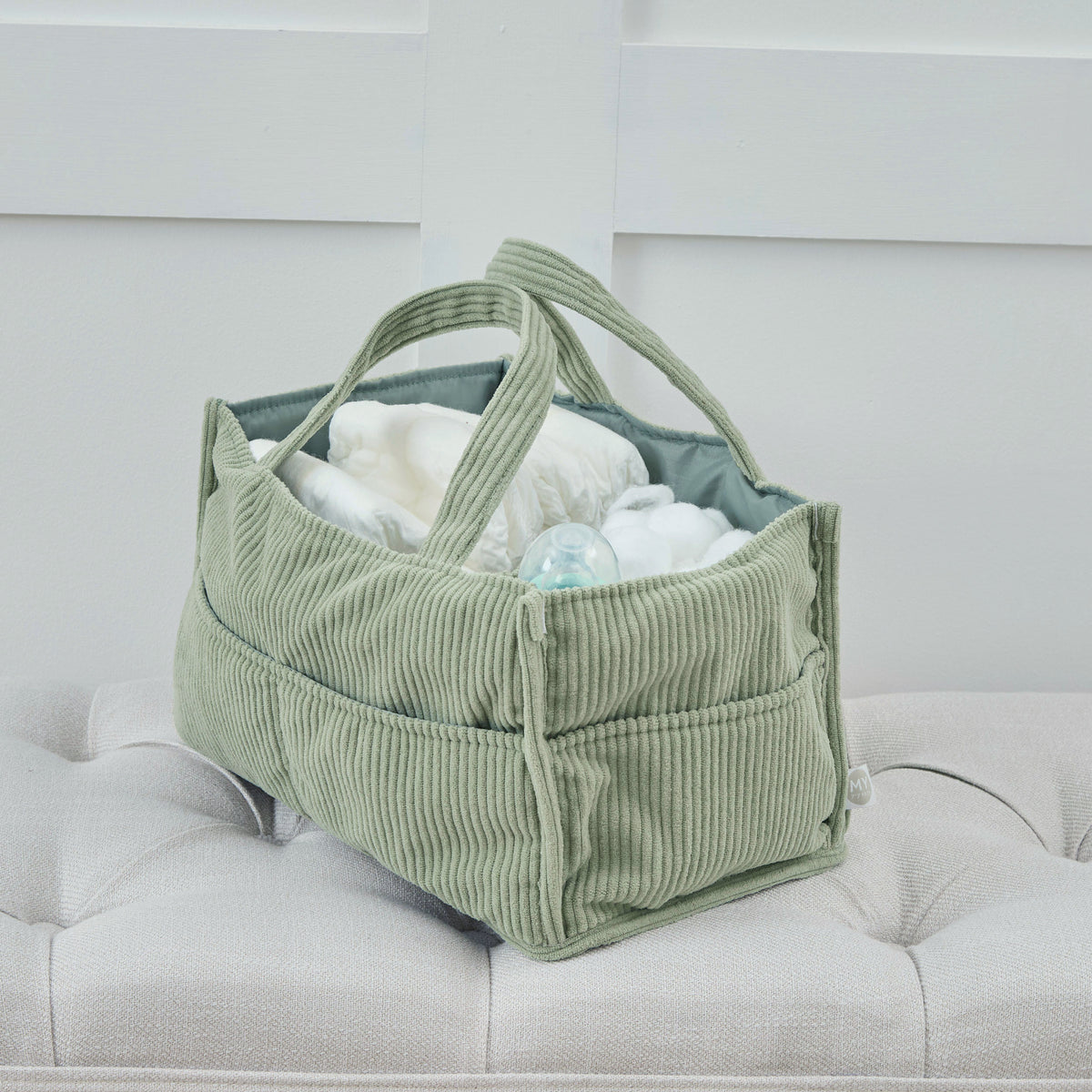 Personalised Sage Cord Nappy Caddy