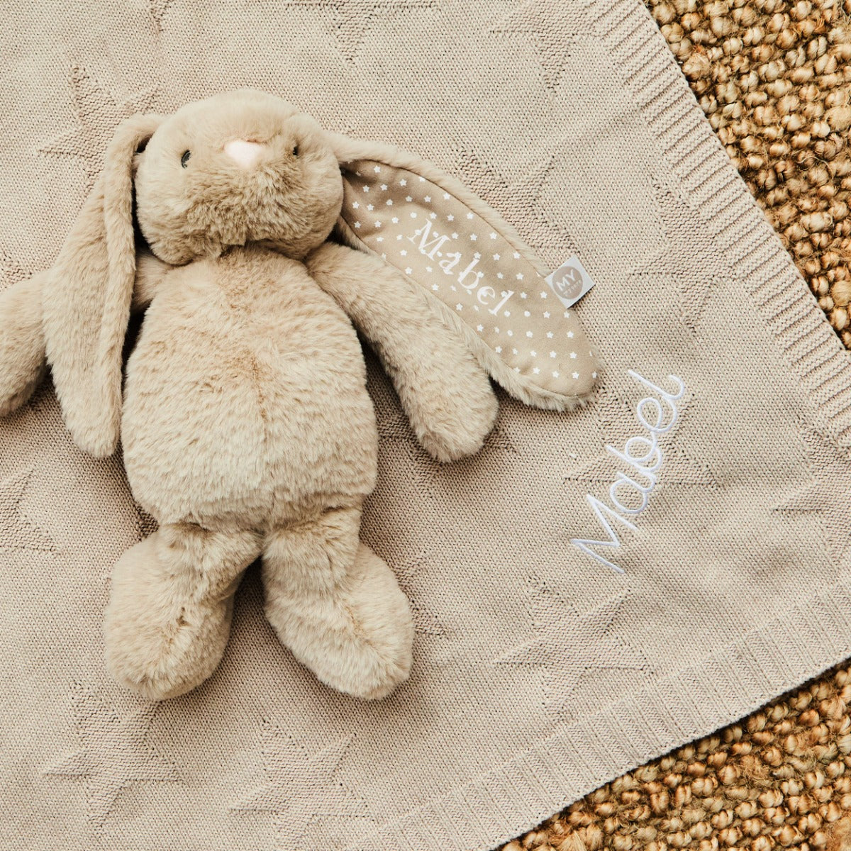 Personalized Oatmeal Blanket & Bunny Gift Set