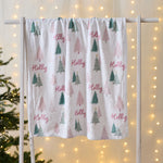 Personalised Pink & Green Christmas Tree Fleece Blanket