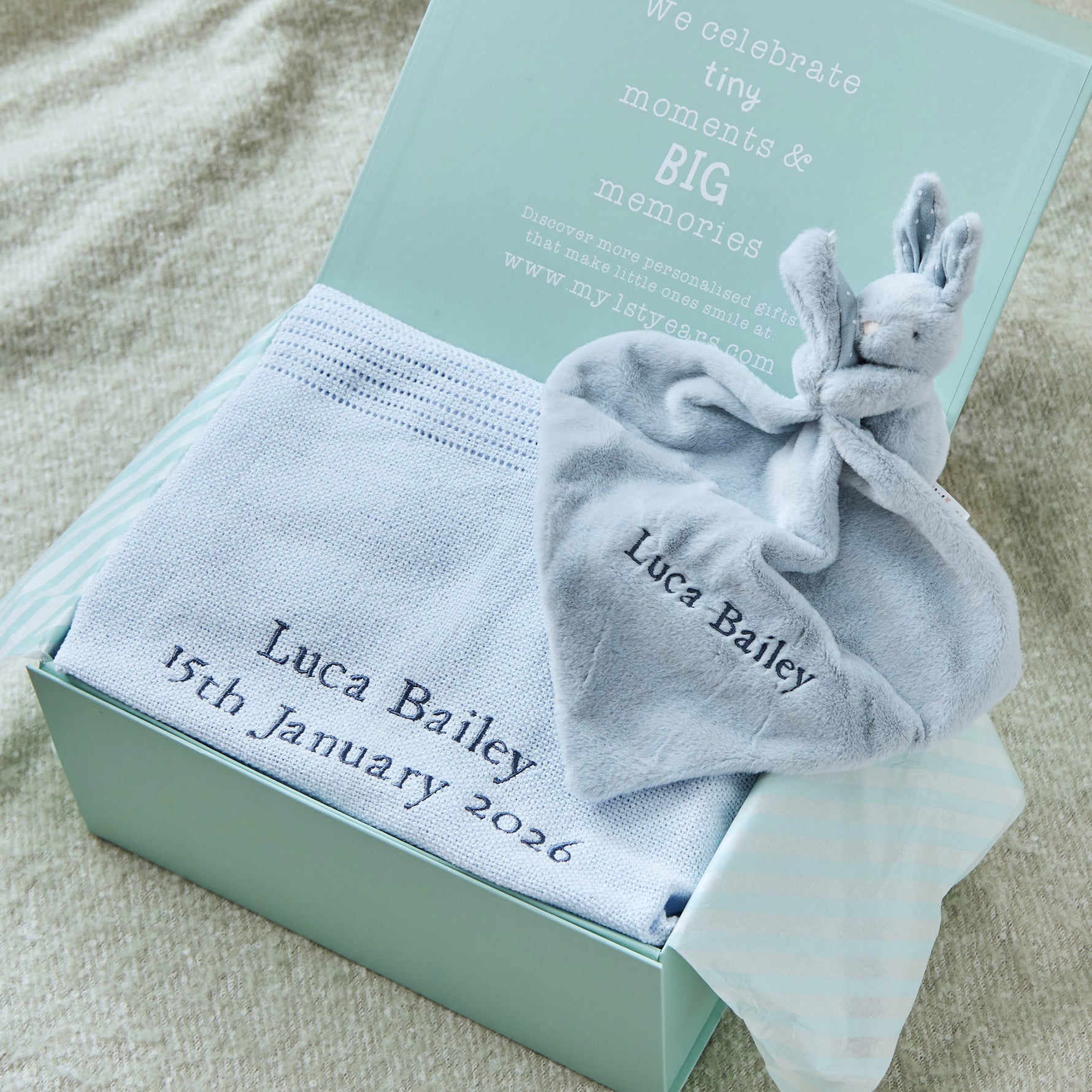 Personalised Blue New Baby Gift Set