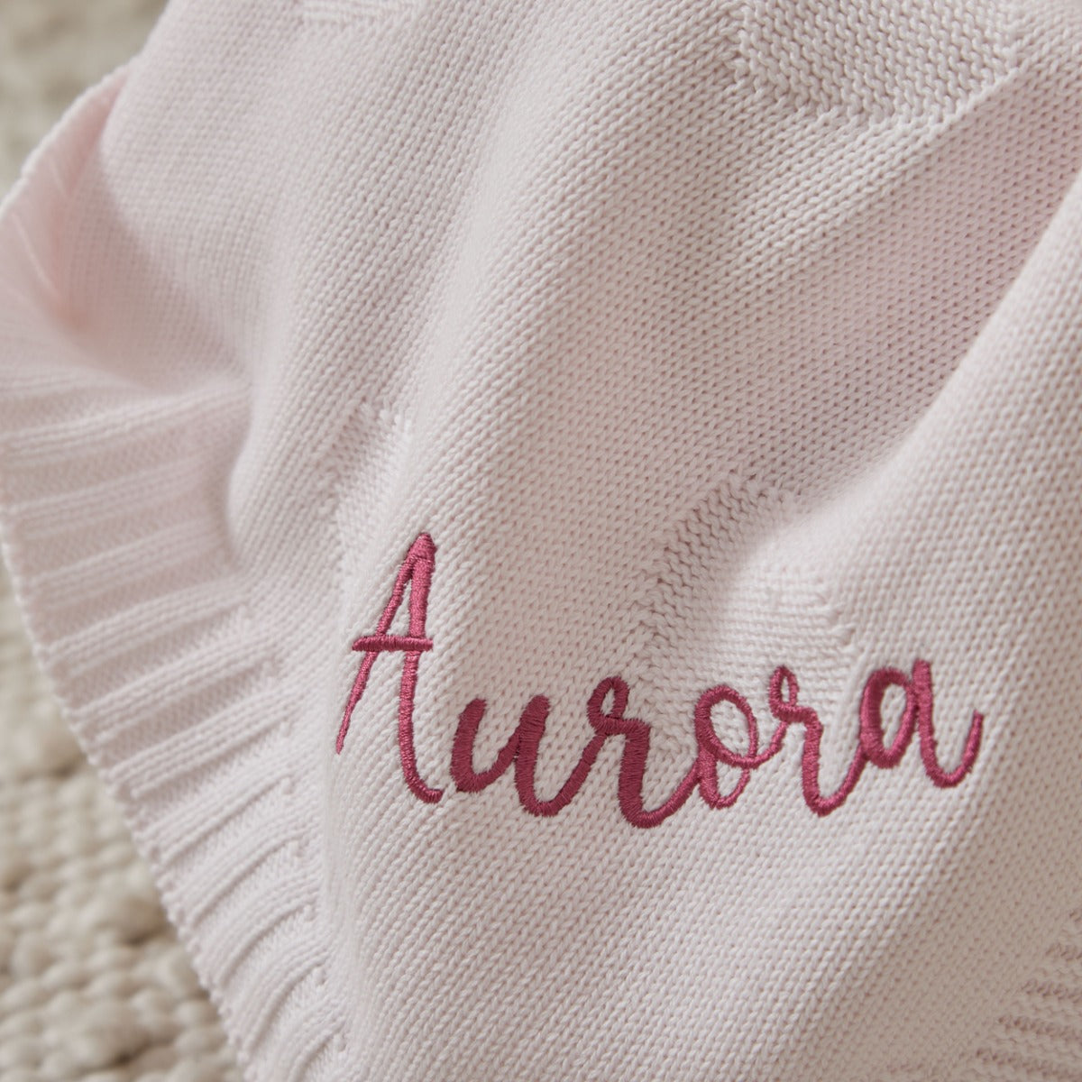 Personalized Pale Pink Heart Jacquard Baby Blanket