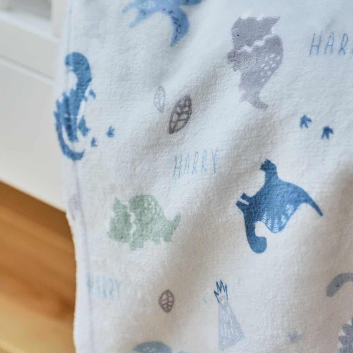 Personalized Grey and Blue Dinosaur Fleece Blanket