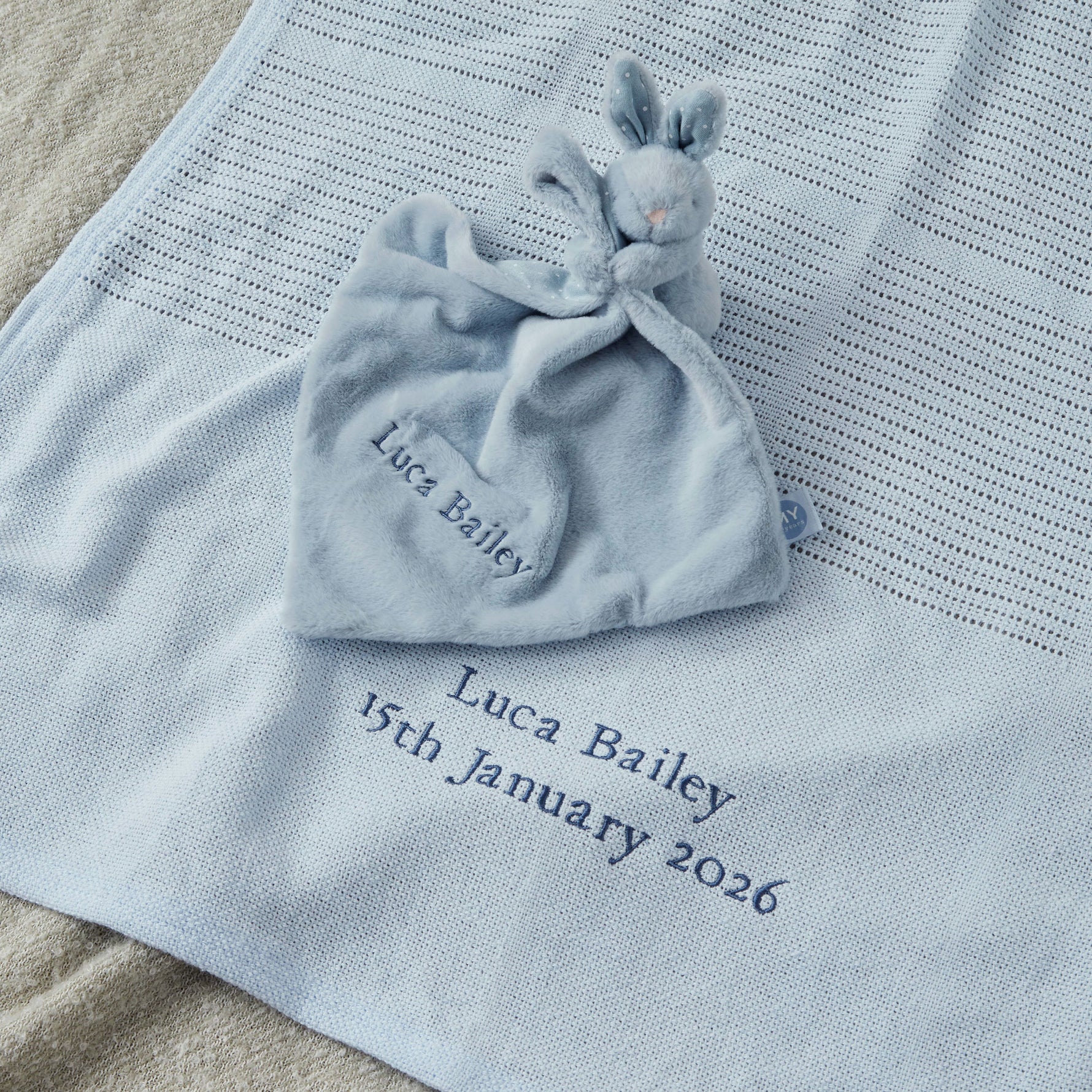Personalised Blue New Baby Gift Set