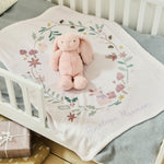 Personalized Christmas Bunny Wreath Fleece Blanket