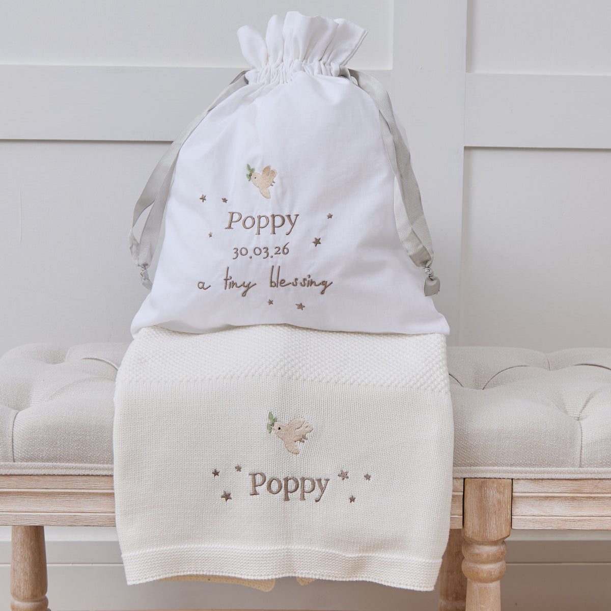 Personalised Tiny Blessing Blanket and Dust Bag Gift Set