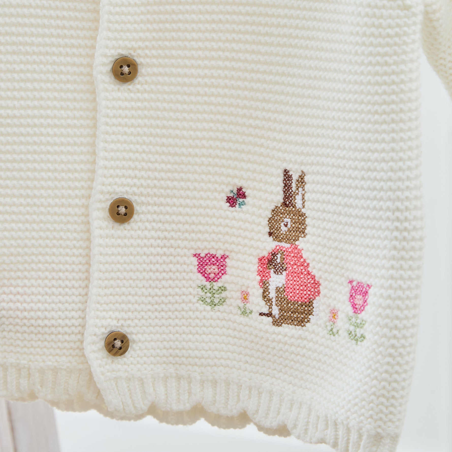 Personalised Flopsy™ Bunny Cross Stitch Ivory Cardigan