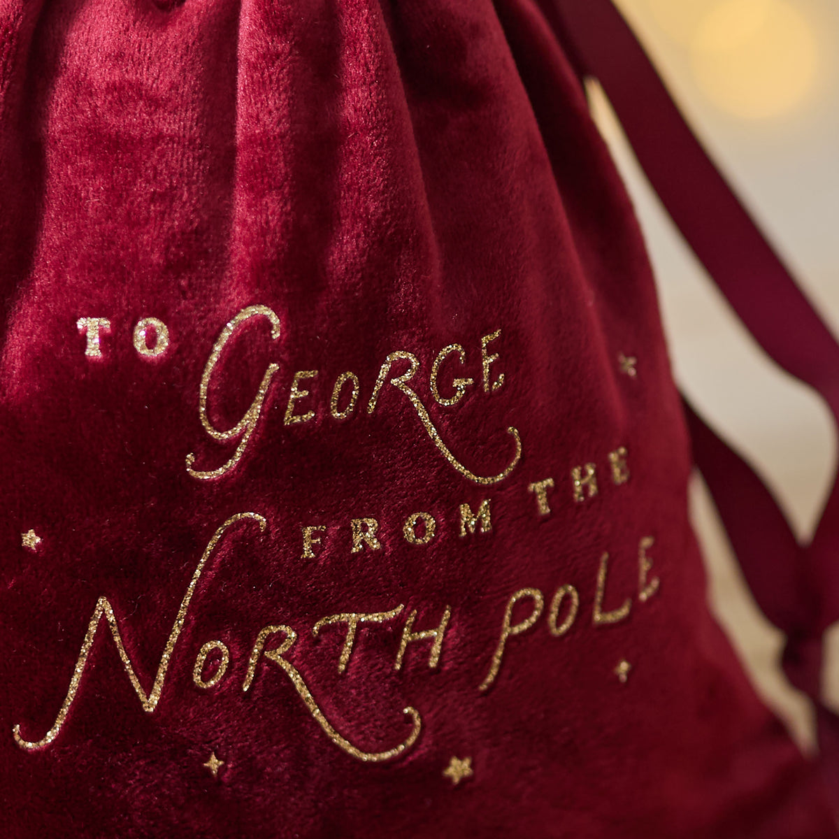 Personalised From The North Pole Red Velvet Bag