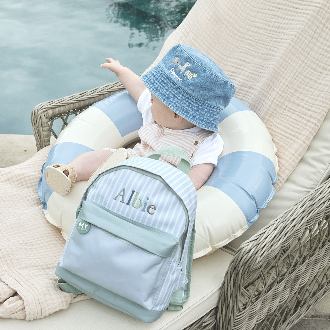 Personalised Sage Stripe Mini Backpack 
