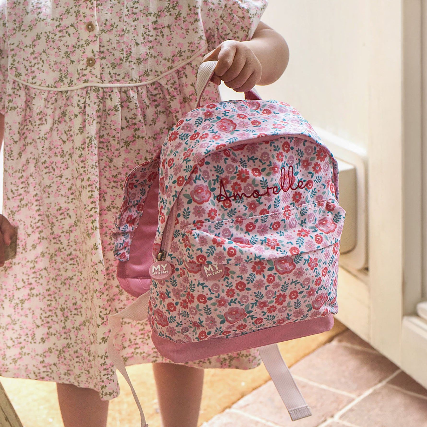 Personalised Pink Ditsy Print Classic Mini Backpack