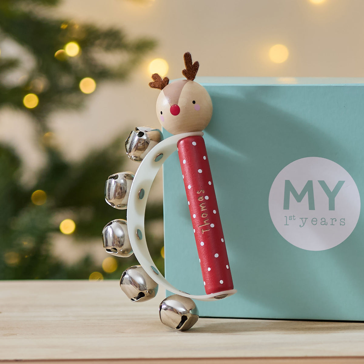 Personalised Wooden Reindeer Handbell FSC®