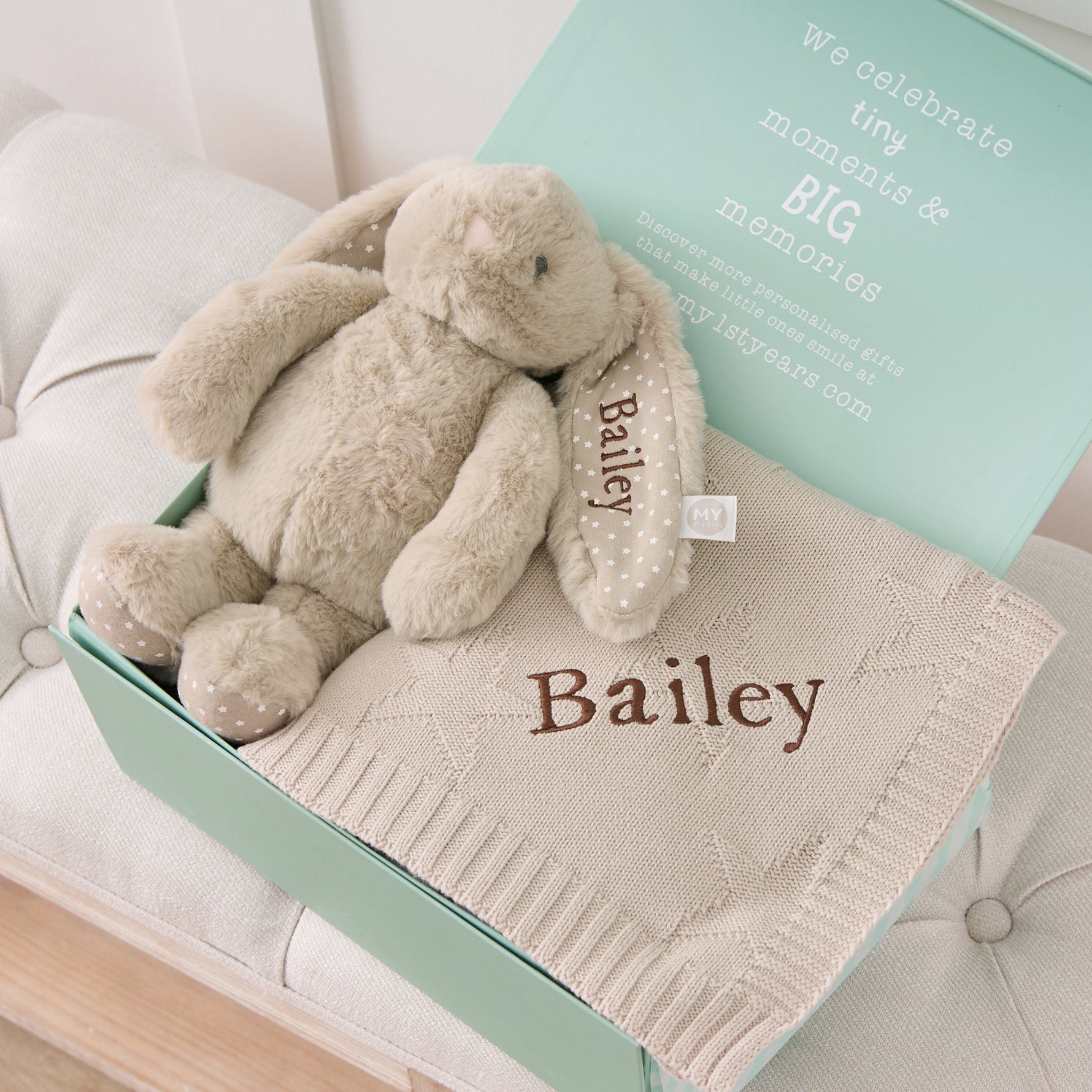 Personalised Oatmeal Blanket & Bunny Gift Set