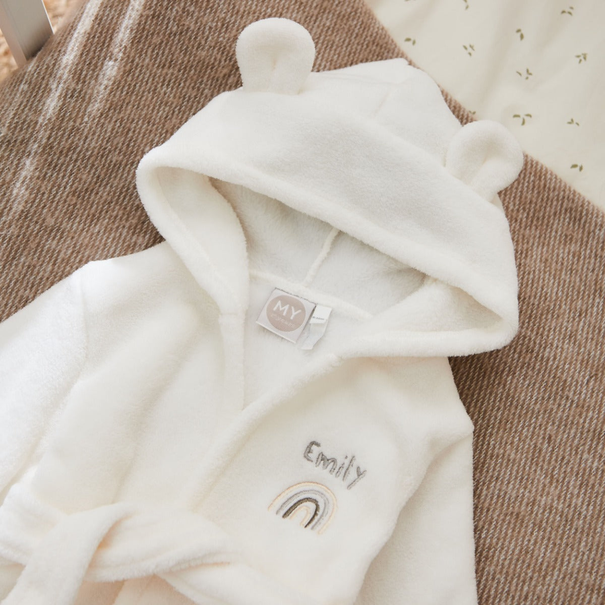 Personalized Rainbow Ivory Fleece Robe with Ears