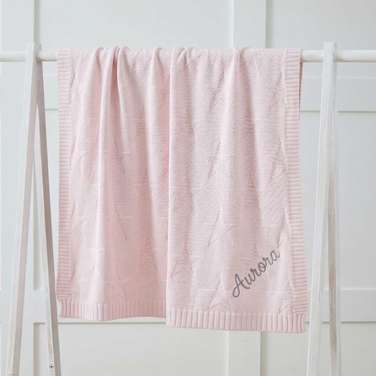 Personalized Pale Pink Heart Jacquard Baby Blanket