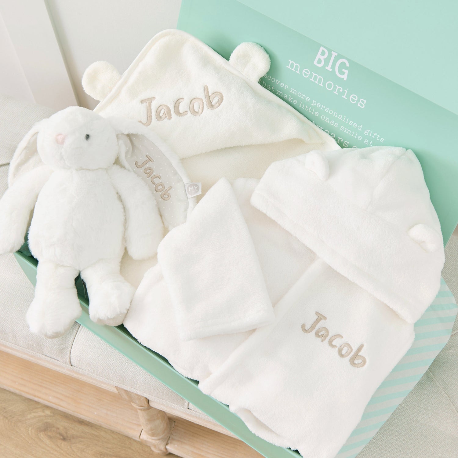 Personalised Ivory Splash, Snuggle & Cuddle Gift Set 