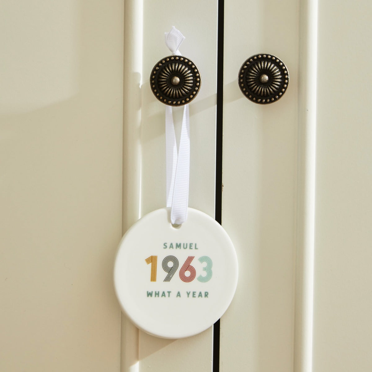 Personalised What a Year Retro Ceramic Decoration by Made Yours
