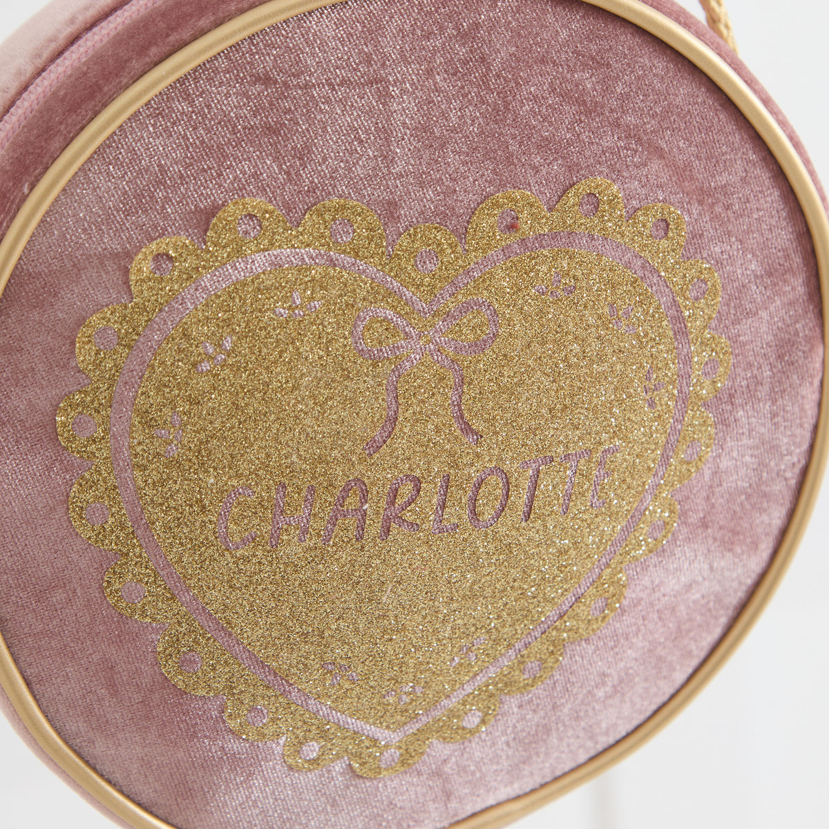 Personalised Gold Heart Pink Velvet Handbag