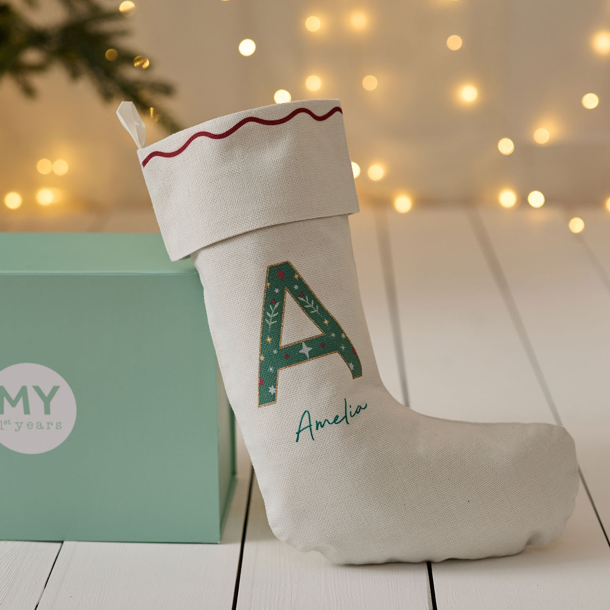 Personalised Initial Cream Christmas Stocking