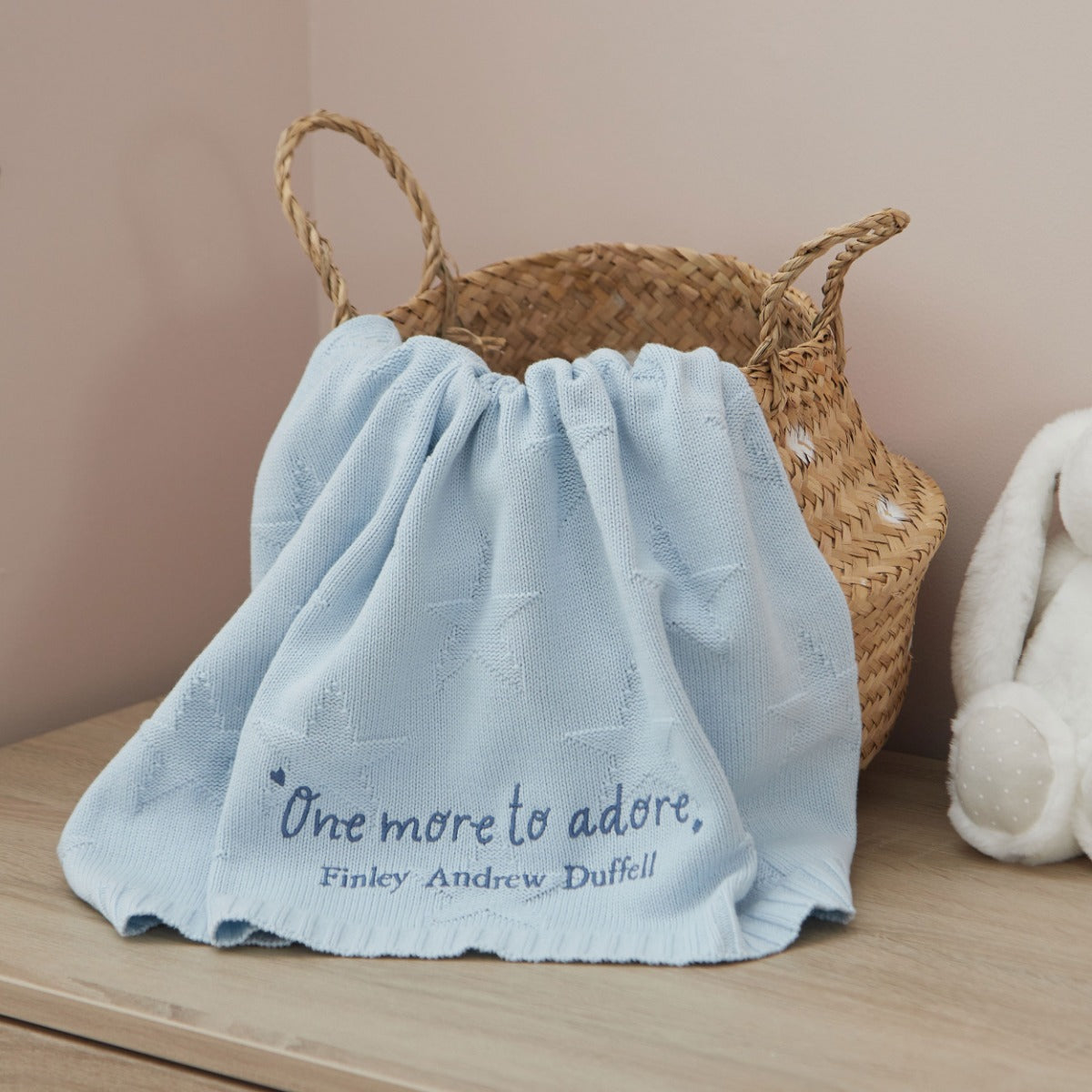 Personalized One More to Adore Light Blue Jacquard Blanket