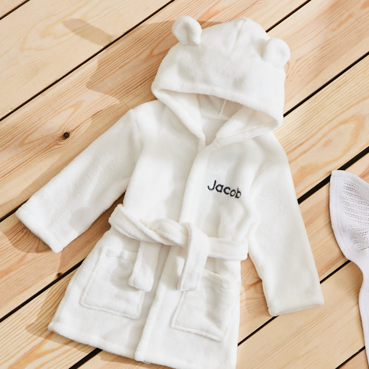 Personalized Ivory Fleece Robe with Ears