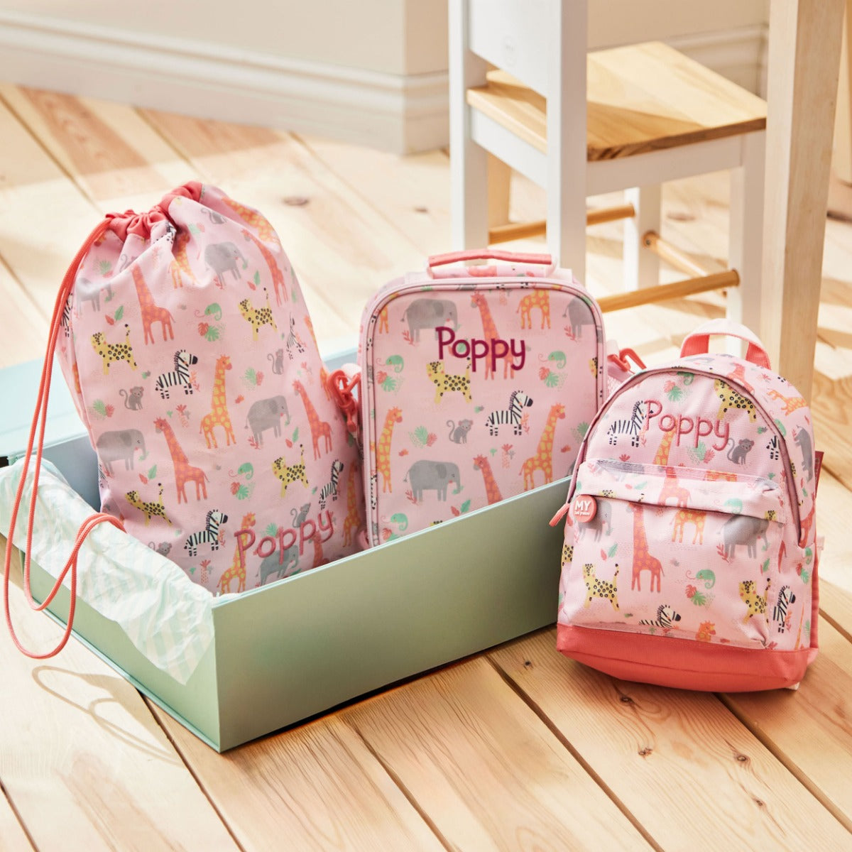 Personalised Ultimate Pink Safari School Bag Set