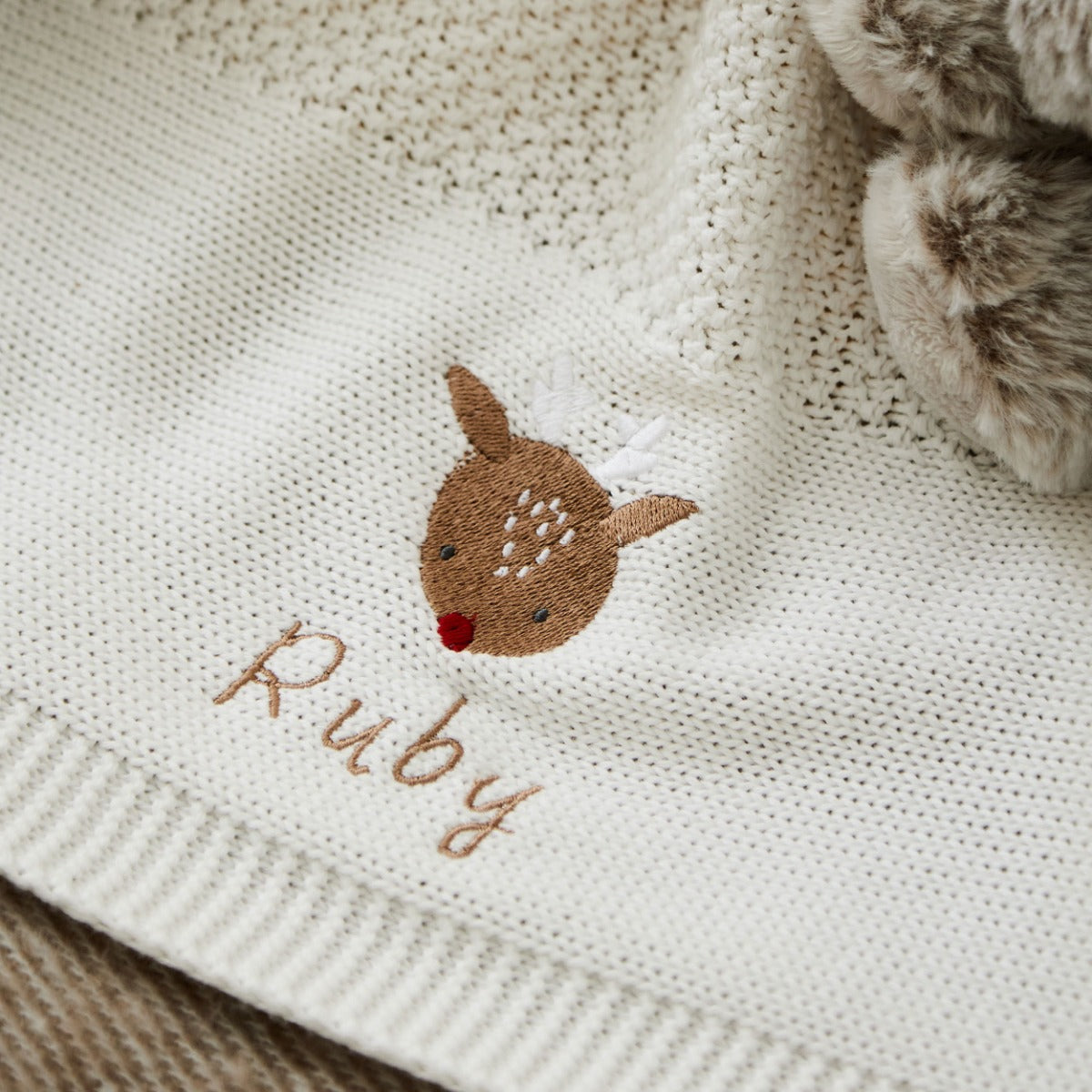 Personalized Christmas Rudolph Reindeer Ivory Shawl
