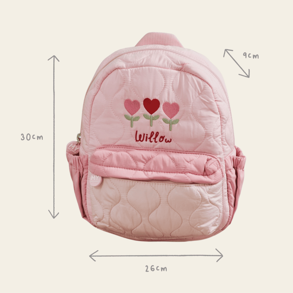 Personalised Heart Flower Pink Medium Quilted Backpack