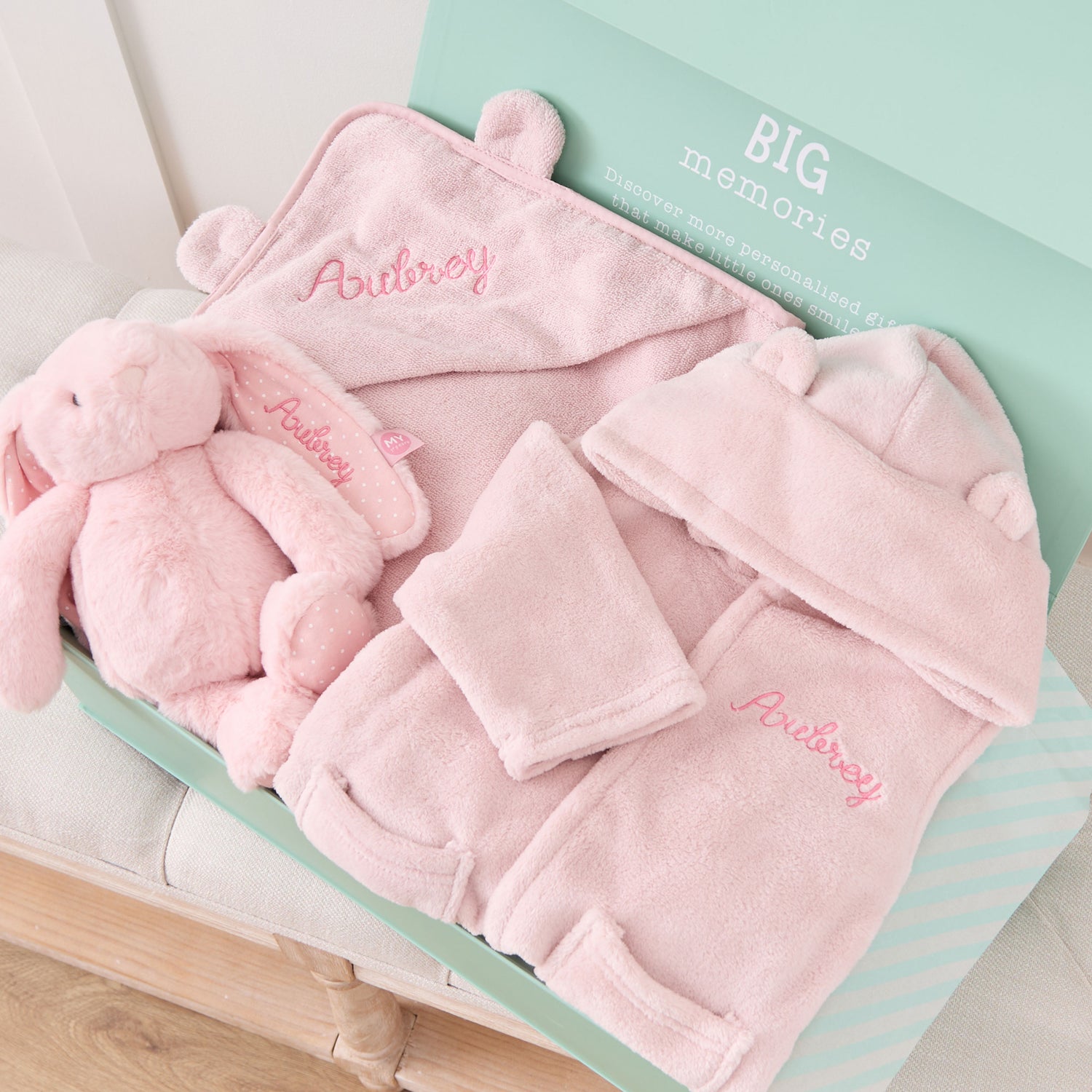 Personalised Pink Splash, Snuggle & Cuddle Gift Set