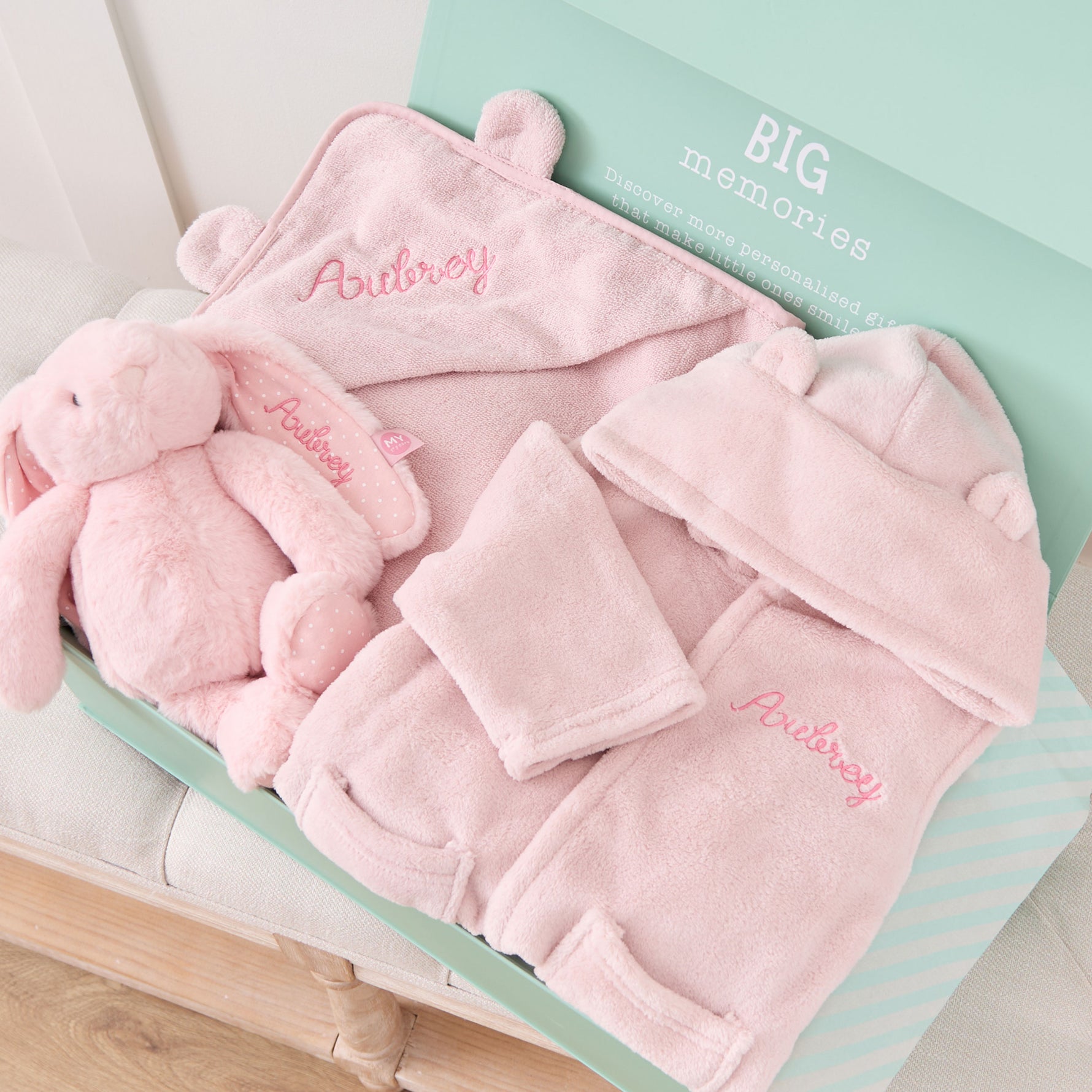 Personalised Pink Splash, Snuggle & Cuddle Gift Set