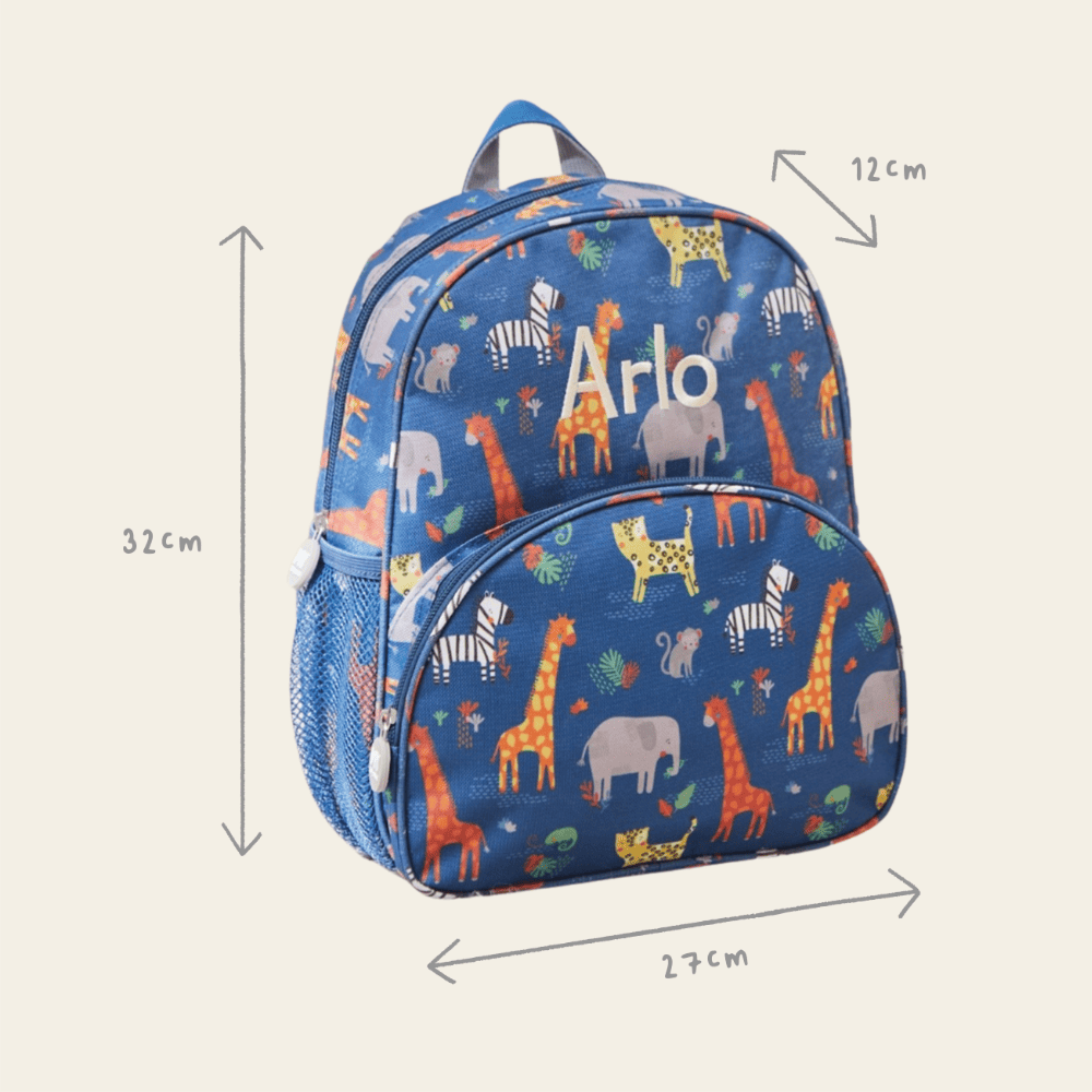 Personalised Navy Safari Print Medium Backpack