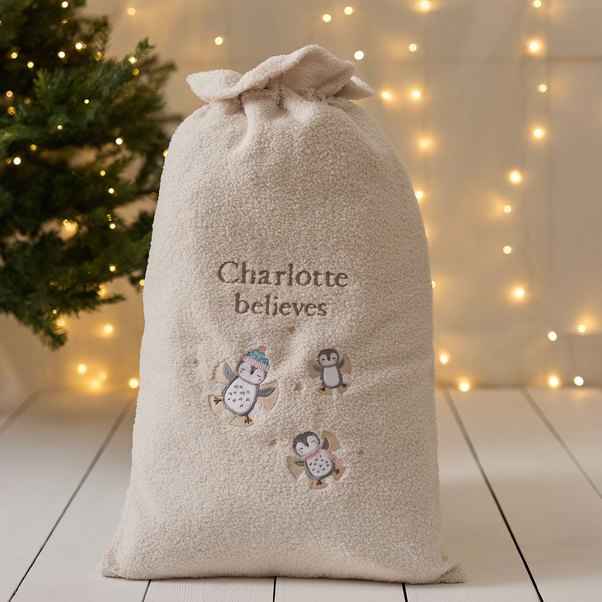 Personalised Penguin Cream Borg Sack