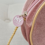 Personalised Gold Bow Pink Velvet Handbag