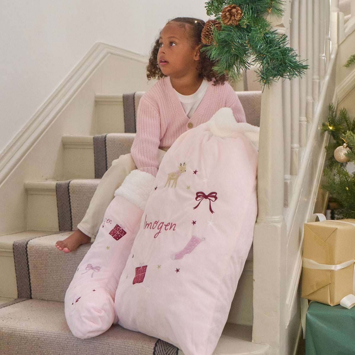 Personalised Pink Sack and Stocking Gift Set